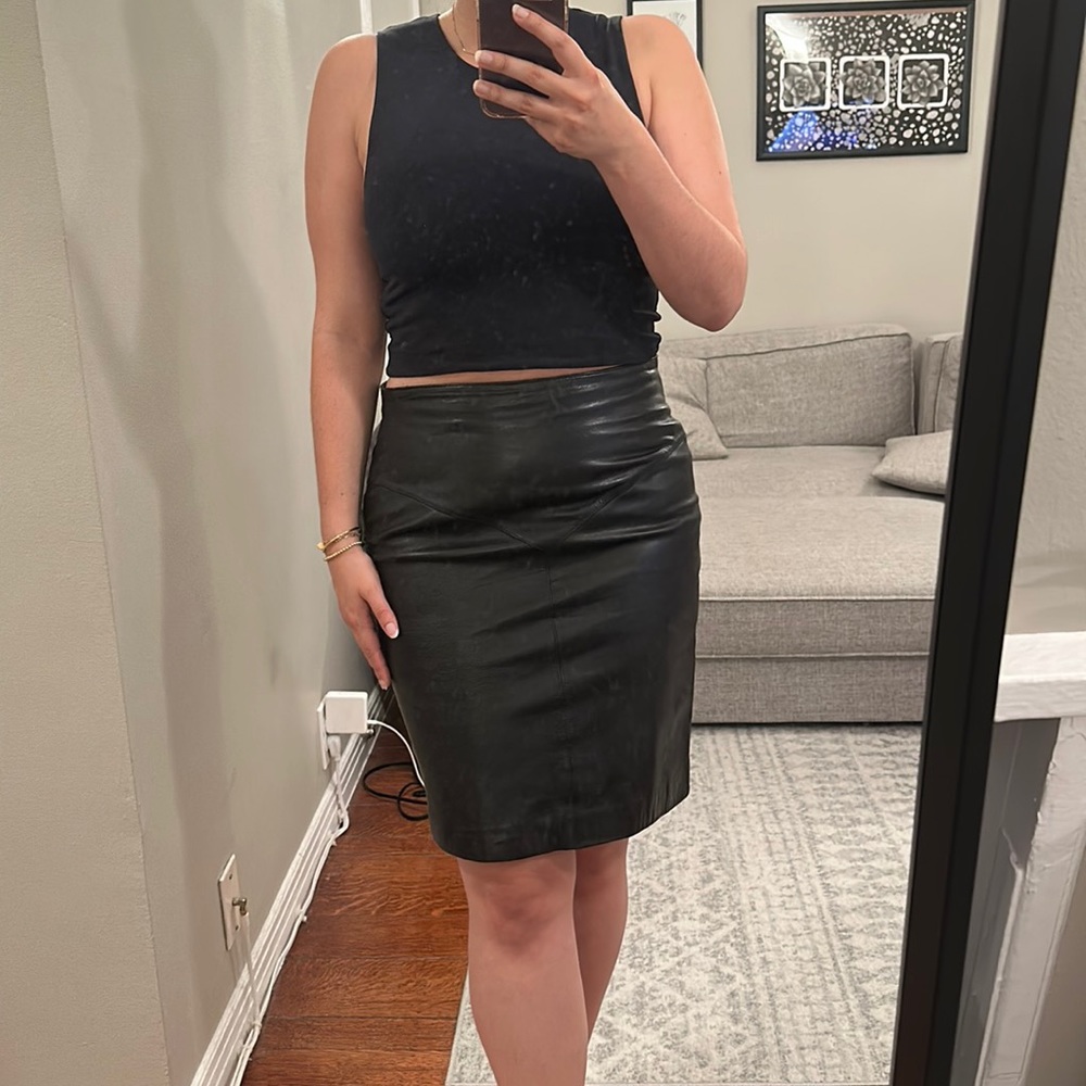Vintage Tannery West supple leather black skirt